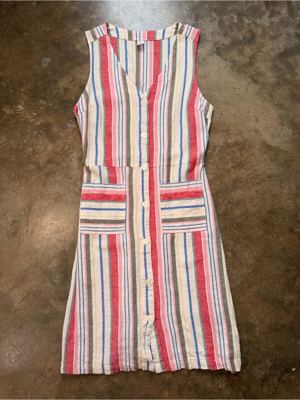 Old Navy Striped Button-Front Midi Dress Pockets Nautical S Linen Blend Summer